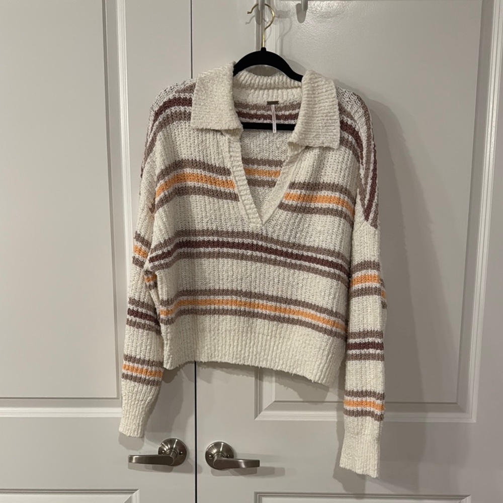 Never worn Free People Striped Knit Collared Sweater size S